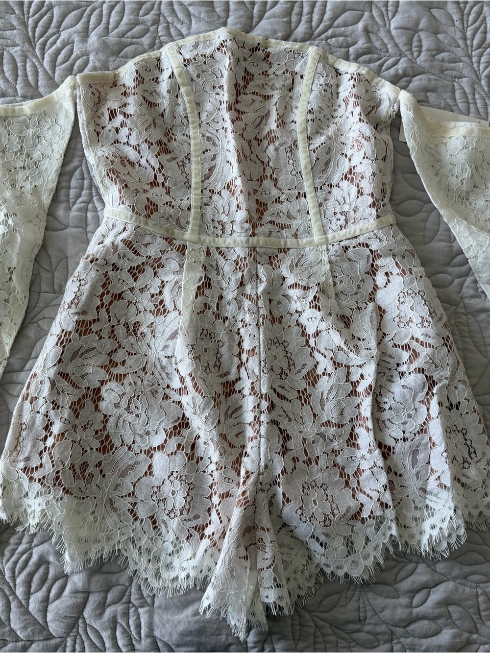 Tobi Ivory Floral Lace Off-Shoulder Romper